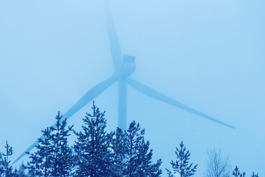 tuulivoimala ja puiden latvoja