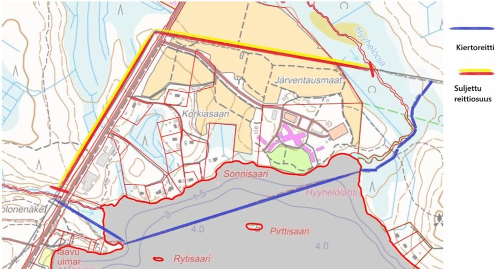 Kartta suljetusta moottorikelkkareitin osuudesta.