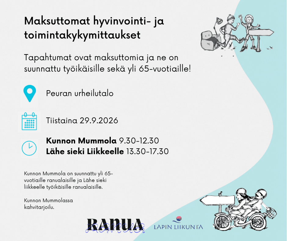 Kaksi maksutonta hyvinvointitapahtumaa saapuu Ranualle 29. syyskuuta