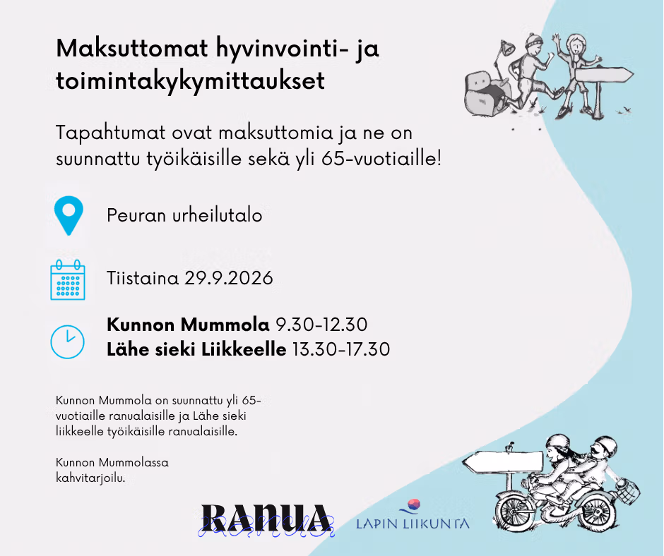 Kaksi maksutonta hyvinvointitapahtumaa saapuu Ranualle 29. syyskuuta